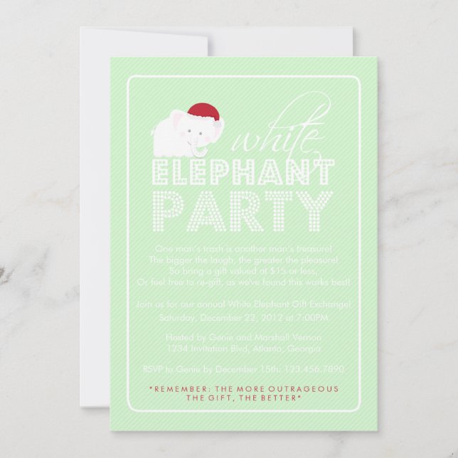 White Elephant Gift Exchange Holiday Party Invitation (Front)