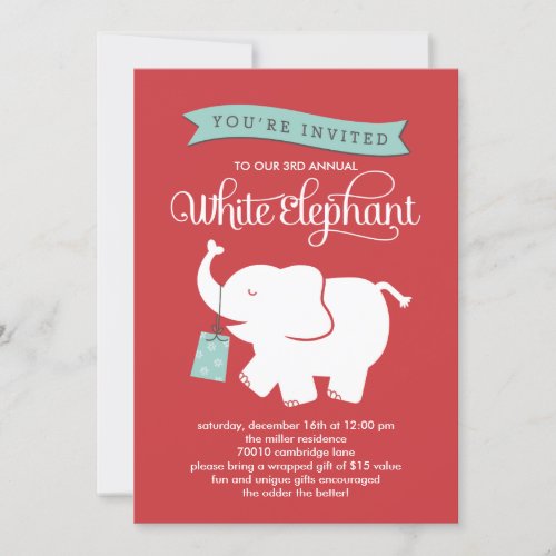 White Elephant Gift Exchange Holiday Party Invite