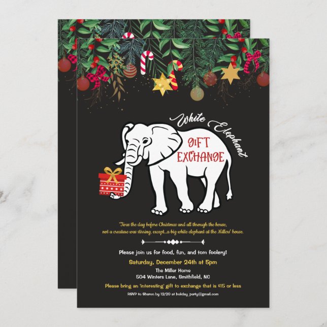 White Elephant Gift Exchange Invitation (Front/Back)