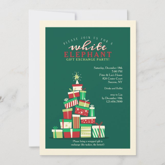 White Elephant Gift Exchange Party Invitation (Front)