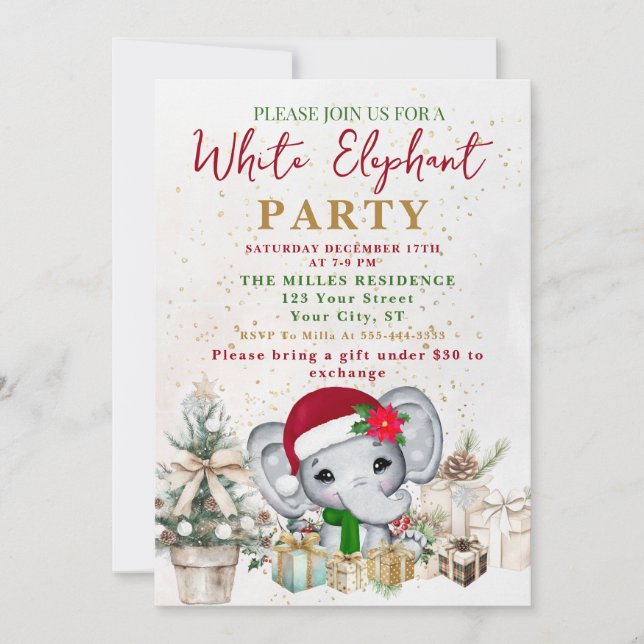 White Elephant Gift Exchange Party Invitation (Front)