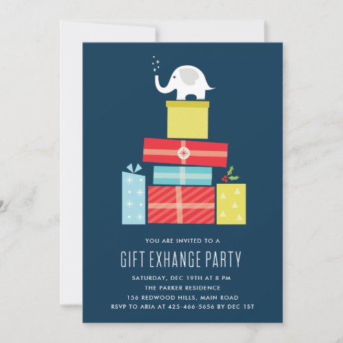 White elephant gift exchange Party Invite_Midnight Invitation