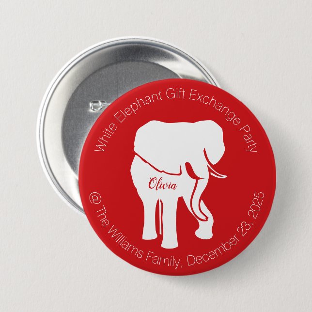 White Elephant Gift Exchange Party or Your Text Button (Front & Back)