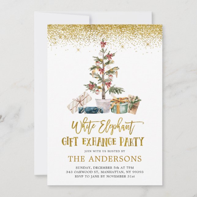 White Elephant Gift Exhange Party Invitation (Front)