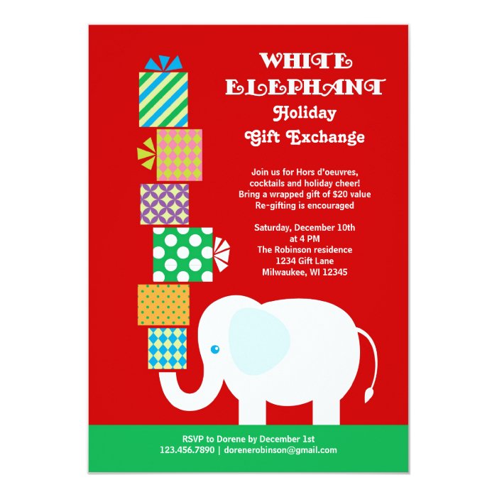 White Elephant Holiday Gift Exchange Invitation Zazzle