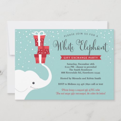 White Elephant Invitation Christmas Party Invite