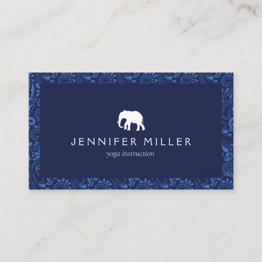 Customizable WHITE ELEPHANT LOGO with VINTAGE BLUE PATTERN Business Card Templates