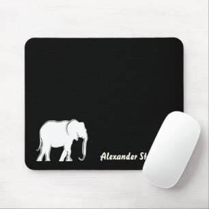 White Elephant Minimal Black Monogrammed Mouse Pad