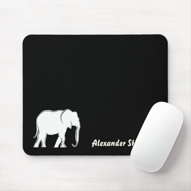 White Elephant Minimal Black Monogrammed Mouse Pad (With Mouse)