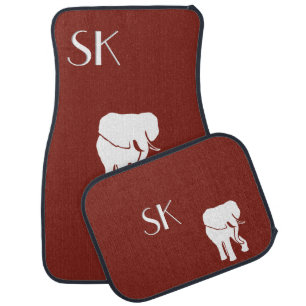White Elephant Monogram Maroon Car Floor Mats