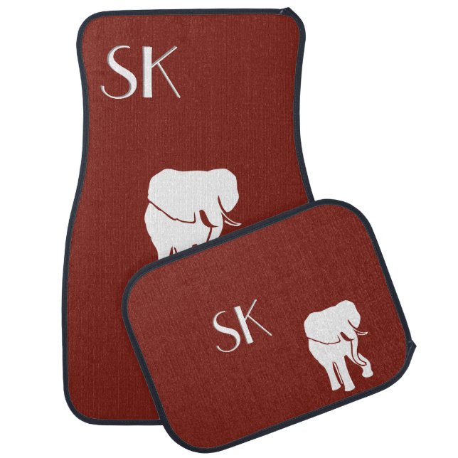 White Elephant Monogram Maroon Car Floor Mats (Set)