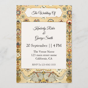 White Elephant On Indian Frame Wedding Invitation