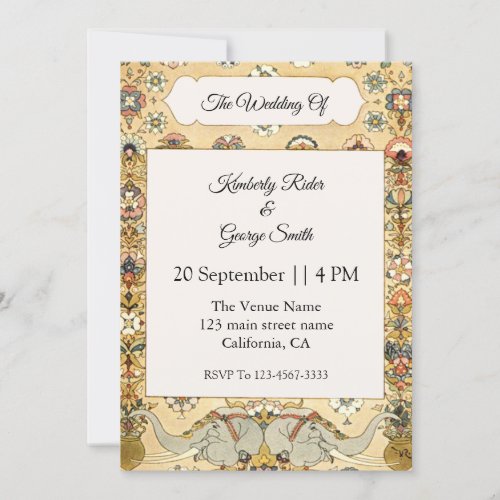 White Elephant On Indian Frame Wedding Invitation