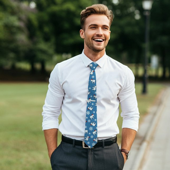White Elephant Party Christmas (Blue) Neck Tie (Wear it to a White Elephant Party or make it the gift you bring to the exchange!)