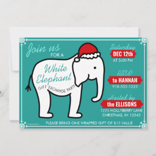 White Elephant Party Christmas (Teal) Invitation