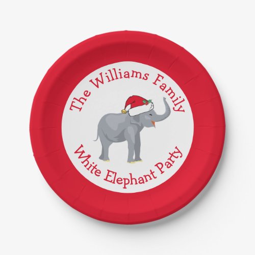 White Elephant Party Cute Custom Red Christmas Paper Plates