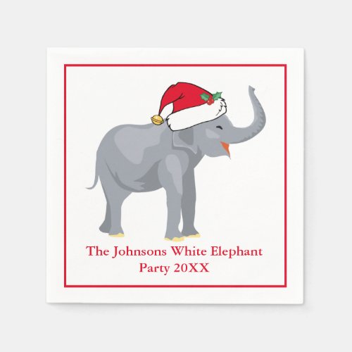 White Elephant Party Cute Personalized Christmas Napkins