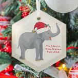 White Elephant Party Favor Personalized Christmas Glass Ornament<br><div class="desc">Cute holiday animals are my favorite part of Christmas. A beautiful elephant wearing a red Santa hat and looking happy. This fills me with the Christmas spirit.</div>