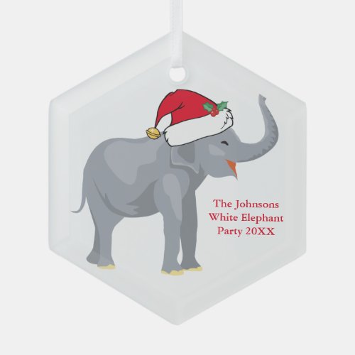 White Elephant Party Favor Personalized Christmas Glass Ornament