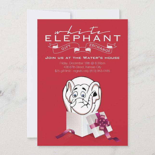 White Elephant Party Invitation | Custom Colors (Front)