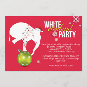 White Elephant Party Invitation   Pink Red