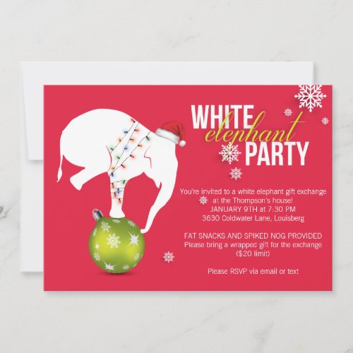 White Elephant Party Invitation  Pink Red