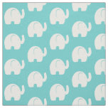 White Elephant Pattern Aqua Fabric