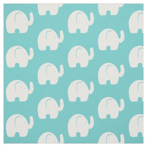 White Elephant Pattern Aqua Fabric