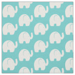 White Elephant Pattern Aqua Fabric