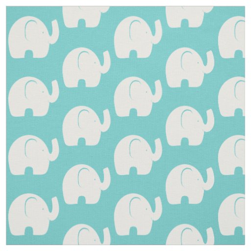 White Elephant Pattern Aqua Fabric