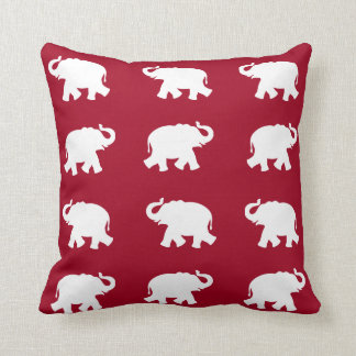 White elephant pattern on burgundy red throw pillow