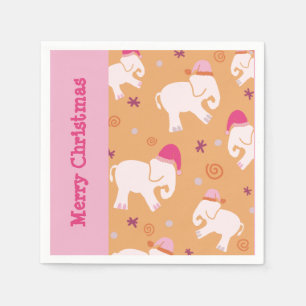 White elephant pattern pink and orange Christmas Napkins