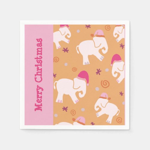 White elephant pattern pink and orange Christmas  Napkins