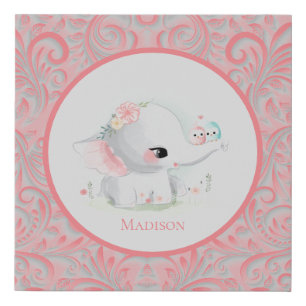 White Elephant Pink Typography Girl Faux Canvas Print