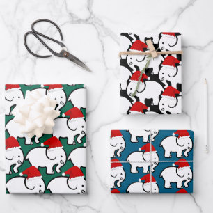 White Elephant Santa Hat Design Wrapping Paper
