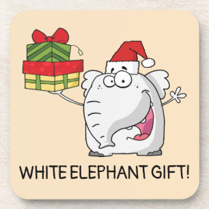 White Elephant Santa Hat Gifts Cartoon Beverage Coaster