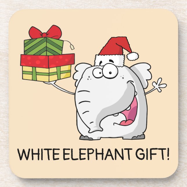 White Elephant Santa Hat Gifts Cartoon Beverage Coaster (Front)