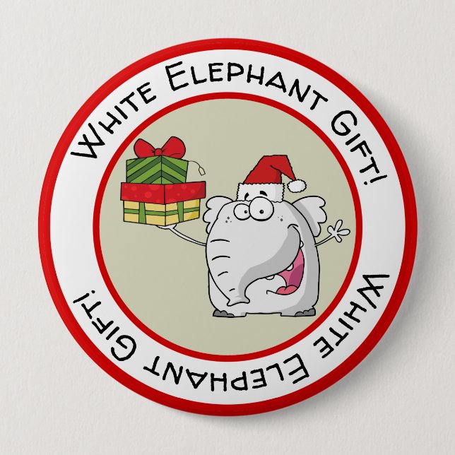 White Elephant Santa Hat Gifts Cartoon Button (Front)