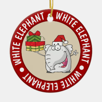 White Elephant Santa Hat Gifts Cartoon Ceramic Ornament