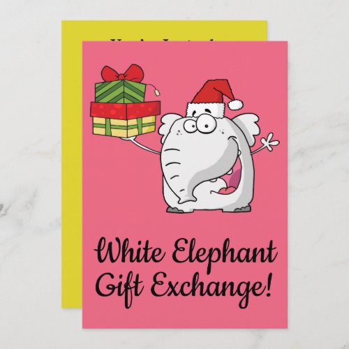 White Elephant Santa Hat Gifts Cartoon Invitation