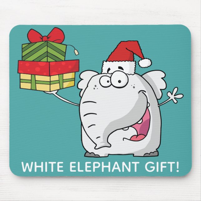 White Elephant Santa Hat Gifts Cartoon Mouse Pad (Front)