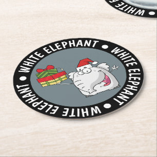 White Elephant Santa Hat Gifts Cartoon Round Paper Coaster