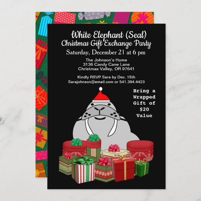 White Elephant Seal Christmas Gift Exchange Invitation (Front/Back)