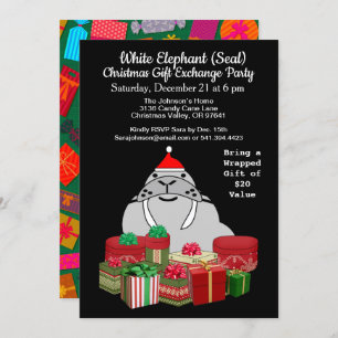 White Elephant Seal Christmas Gift Exchange Invitation