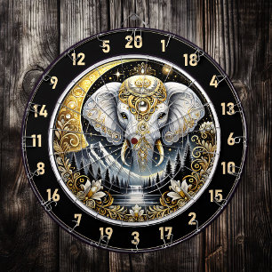 White Elephant Shines Beneath Golden Moon Dart Board