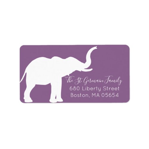 White Elephant Silhouette Purple Return Address Label