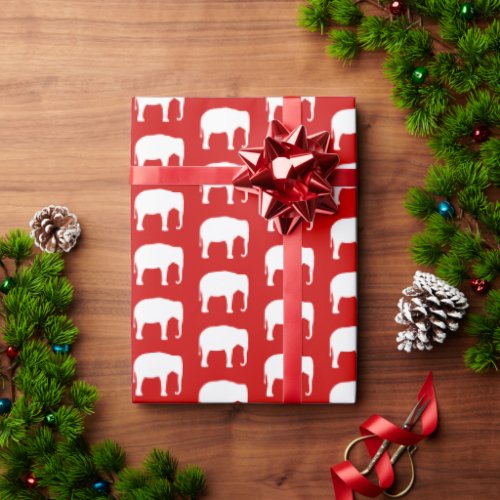 White Elephant Silhouettes Pattern Red and White Wrapping Paper