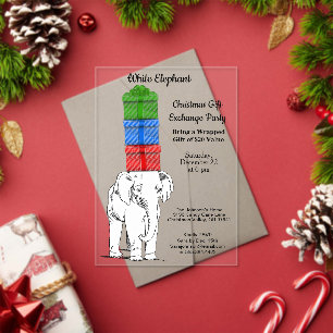 White Elephant Stacked Gift Exchange Party Acrylic Invitations