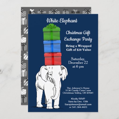 White Elephant Stacked Gift Exchange Party ZPR Invitation