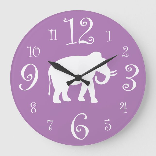 White Elephant Stylish Retro 1950s Purple Kitchen Large Clock (Front)
